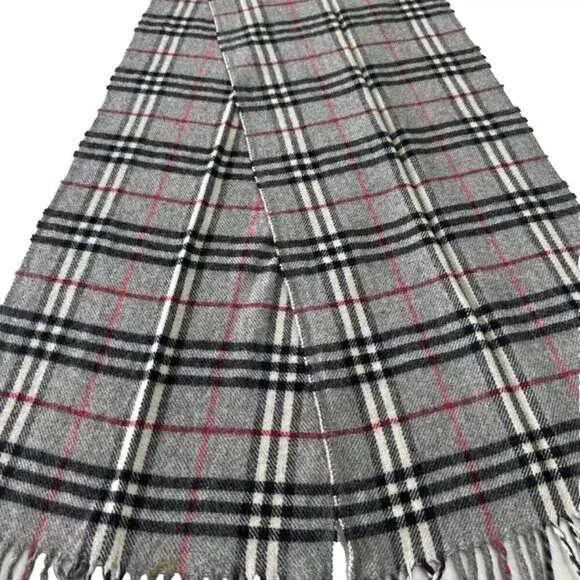 Burberry Classic Check Scarf Grey 100% Lambswool Unisex Scarf Made In England - Picture 2 of 8